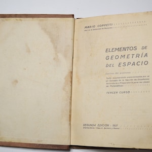 Vintage 1937 Spanish Geometry Textbook: Elementos de Geometria de Espacio