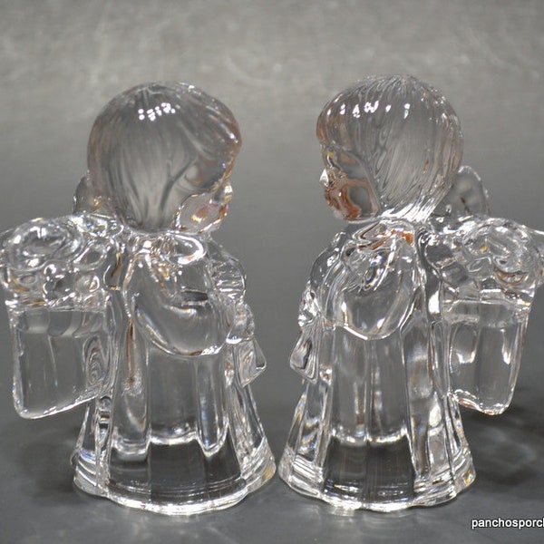 Vintage Clear Glass Angel Candleholder Set of 2 Trumpet Playing Cherubs Angel Wings Christmas Holiday Knick Knack Decoration PanchosPorch