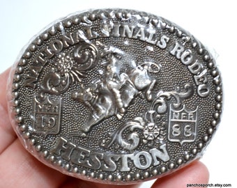 Vintage HESSTON NFR Rodeo Belt Buckle 1988 Sealed Small Junior Childs Ladies National Finals Rodeo Bull Riding Cowboy Western PanchosPorch