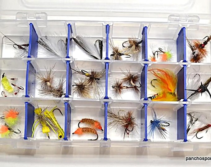 Vintage Fly Fishing Lures with Storage Box: 30+ Hand Tied Flies