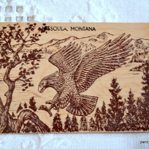 Vintage MONTANA carte postale en bois Missoula Flying Eagle faune Nature sauvage souvenirs tourisme papier éphémères PanchosPorch