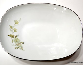 Vintage NORITAKE SOROYA Oval Vegetable Bowl Green Flowers Floral 1970s Dinnerware Pattern 6853 Japan PanchosPorch