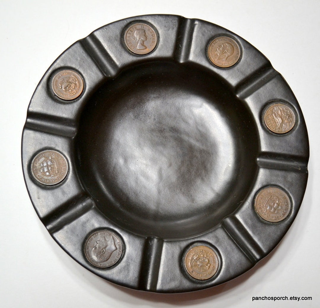 2024新商品 Ashtray Coin Vintage Black Coins Encrusted Ceramic Satin その他