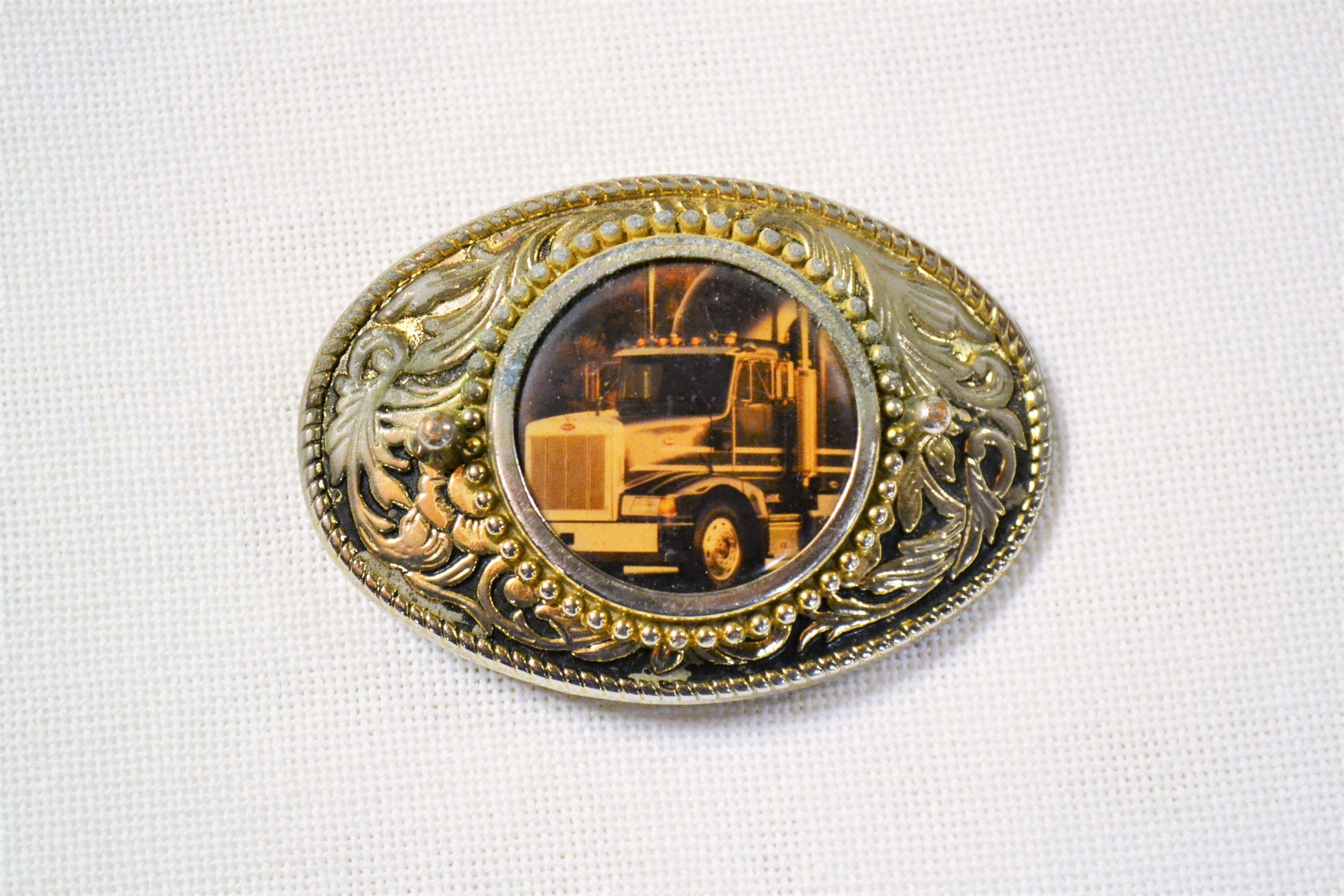 Vintage Trucker Belt Buckle: Silver Tone Big Rig Emblem, Missing Loop ...