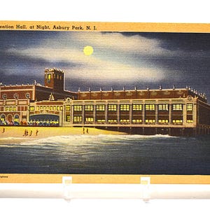 Vintage ASBURY PARK carte postale New Jersey Convention Hall at Night Beach Ocean carte postale souvenirs papier éphémères PanchosPorch