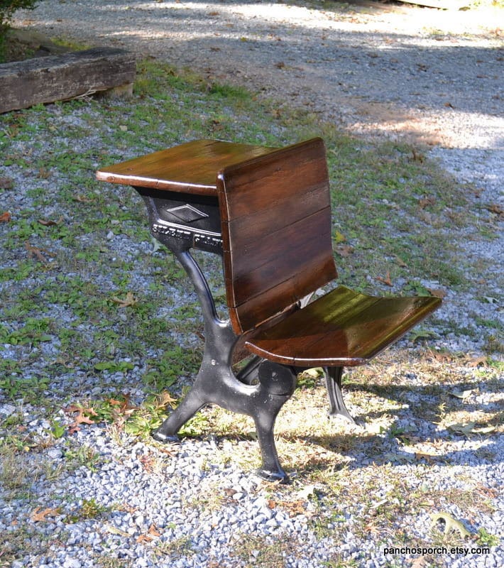 Vintage Silent Giant School Desk Cast Iron Wood Antique School