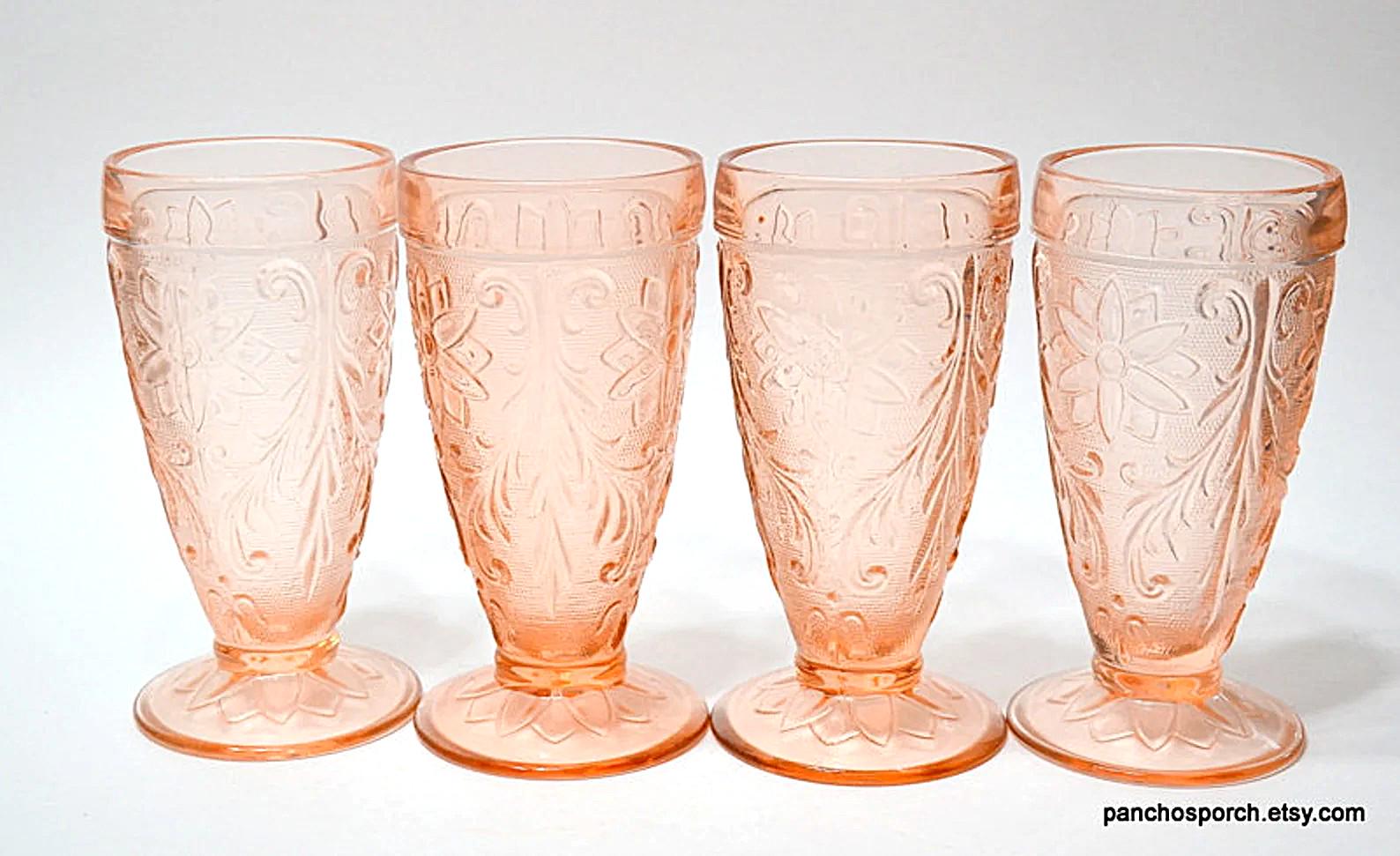 Vintage Tiara Pink Sandwich Glass Iced Tea Tumblers - Set of 4