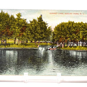 Vintage ASBURY PARK carte postale New Jersey coucher de soleil lac paysage 1931 carte postale souvenir souvenirs papier éphémères PanchosPorch