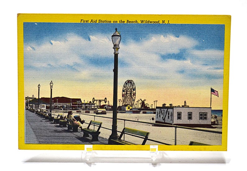 Vintage NEW JERSEY Postcard Wildwood First Aid Station Beach Boardwalk Americana Post Card Memorabilia Paper Ephemera PanchosPorch