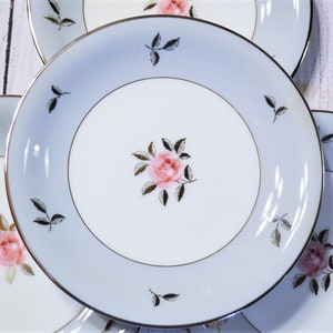 Vintage Seyei Bella Maria Bread Plate Pink Roses Silver Leaves Elegant Mid Century Dinnerware Wedding China Japan PanchosPorch