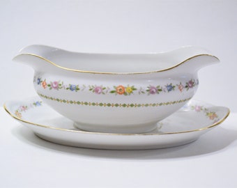 Vintage Noritake Nippon Floral Gravy Boat with Underplate Worn Gold Rims Multicolored Flowers Morimura Japan PanchosPorch