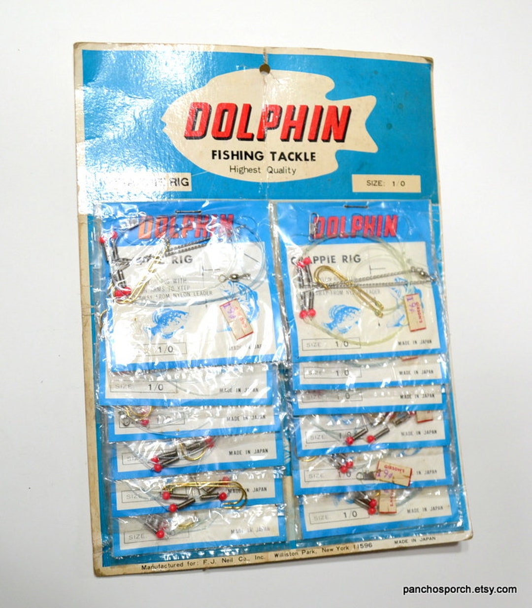 Vintage Dolphin Crappie Rigs Size 1/0 Old Fishing Tackle Display Card 12  Unused Rigs Hooks Advertising Wall Decor Movie Prop Panchosporch 