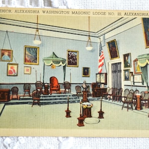 Vintage carte postale VIRGINIE Alexandria Washington loge maçonnique intérieur Americana souvenir carte postale souvenirs papier éphémères PanchosPorch
