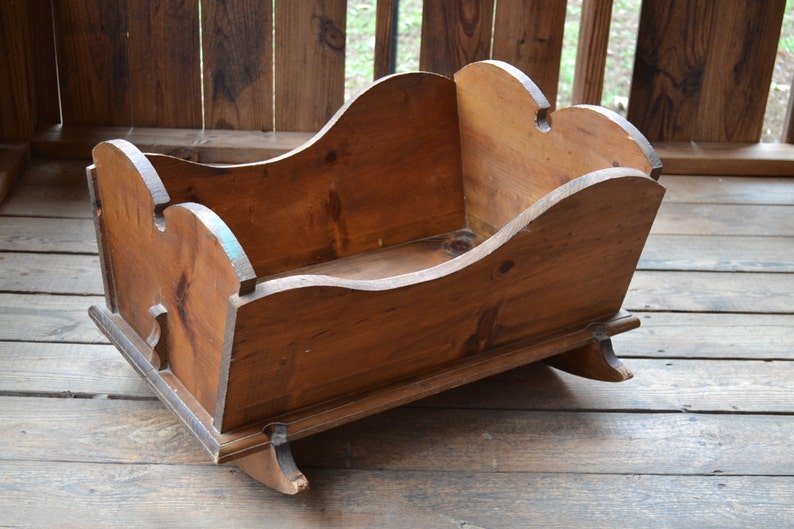 Vintage Wood Rocking Baby Cradle Handmade Primitive Etsy