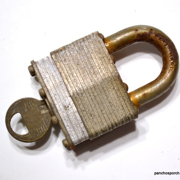 Vintage Master Padlock No 1 with Key Old Lock Works Mild Rusty Metal Gate Lock Garden Art Steampunk Made in USA Prop Locksmith PanchosPorch