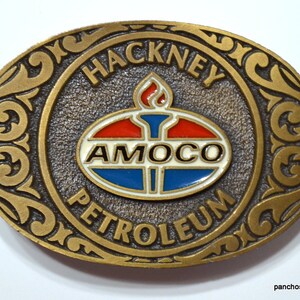 Vintage Amoco Belt Buckle: Hackney Petroleum Brass Advertising