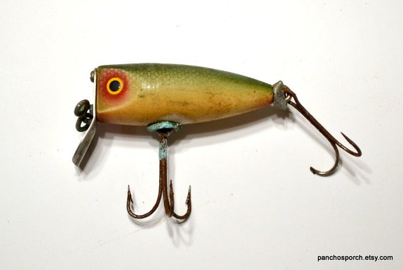 Vintage Fishing Lure Green Yellow Eyeball Fish Bait With Hooks - Etsy