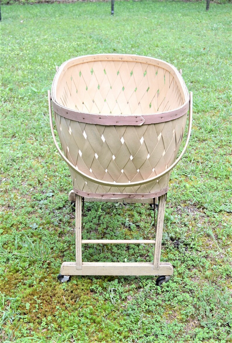 Vintage Baby Basket Weave on Wheels Folding Wooden Etsy