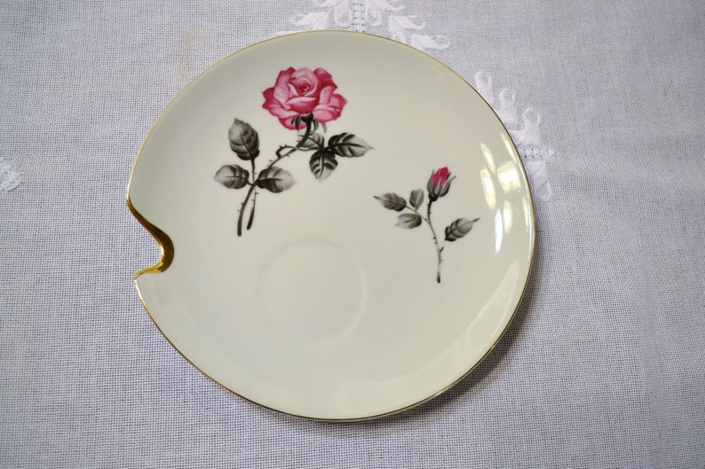 Vintage Snack Plate with Pink Rose Design Replacement Craft Supplies PanchosPorch