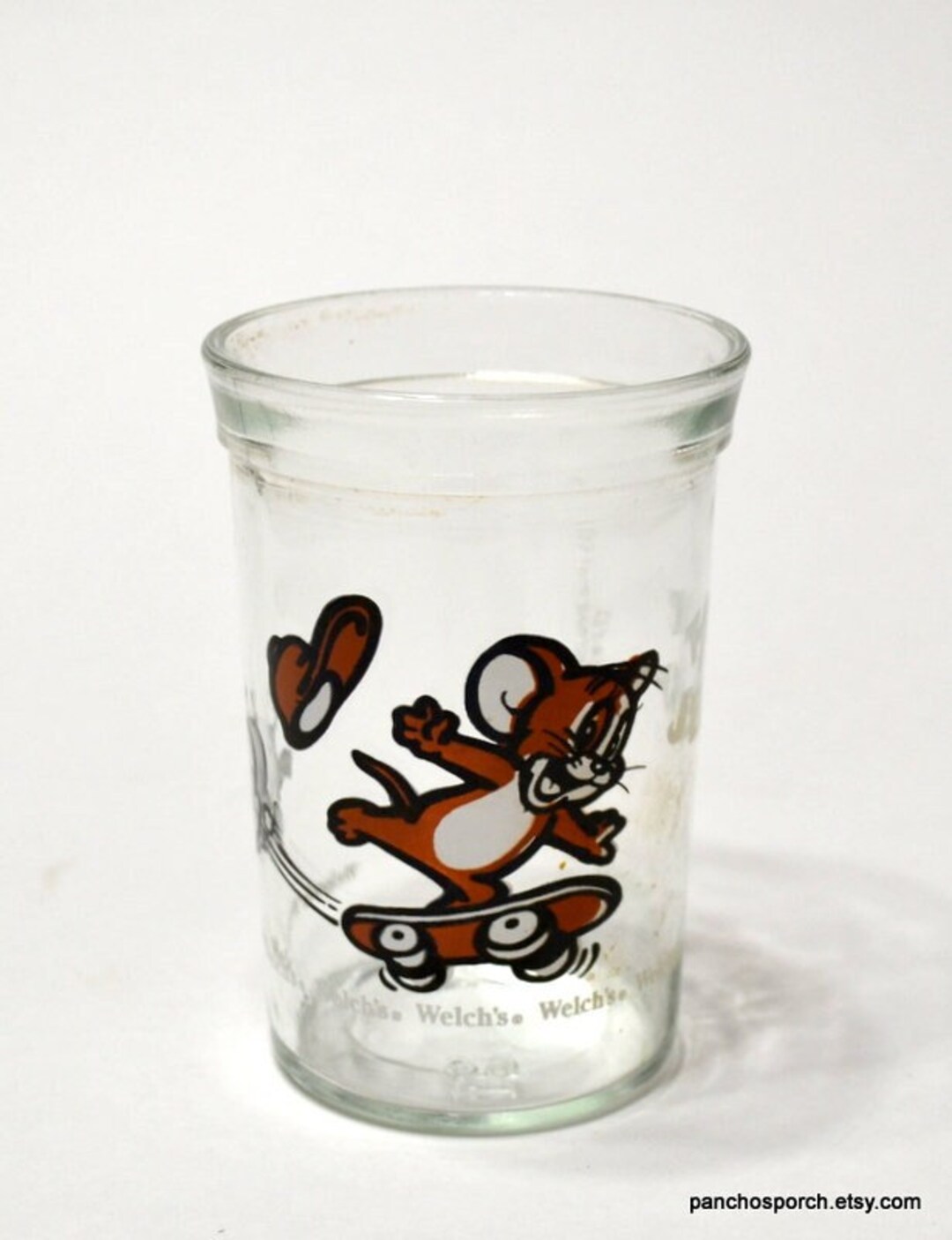 Vintage Tom and Jerry Jelly Juice Glass Welchs Jelly Jar Glass Tumbler 1990 Jerry Brown Mouse