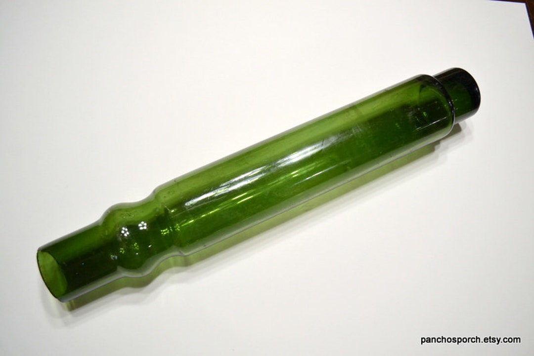 Antique Green Glass Rolling Pin Blown Glass Pastry Pie Crust Roller