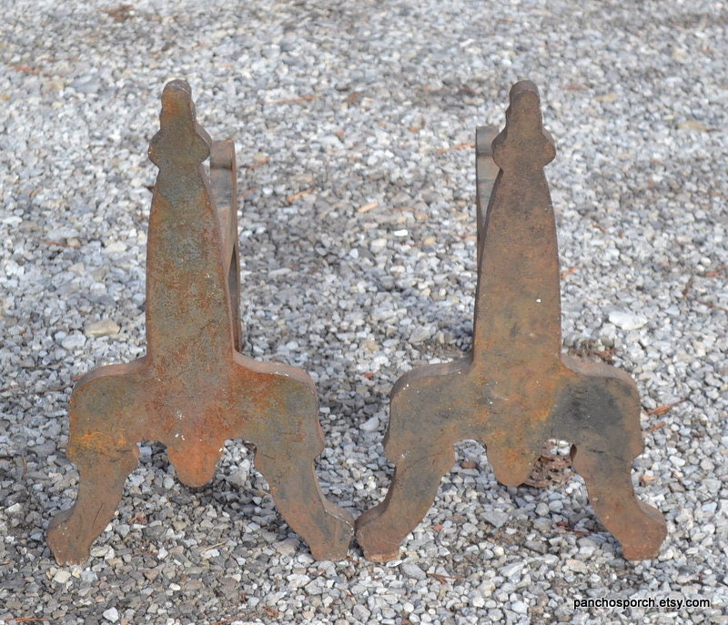 Vintage Cast Iron Andirons Set of 2 Primitive Rustic Craftsman Etsy