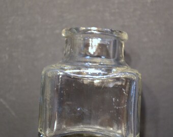 Vintage Square Ink Glass Bottle Small Clear Glass Bottle 1 1/4 Oz