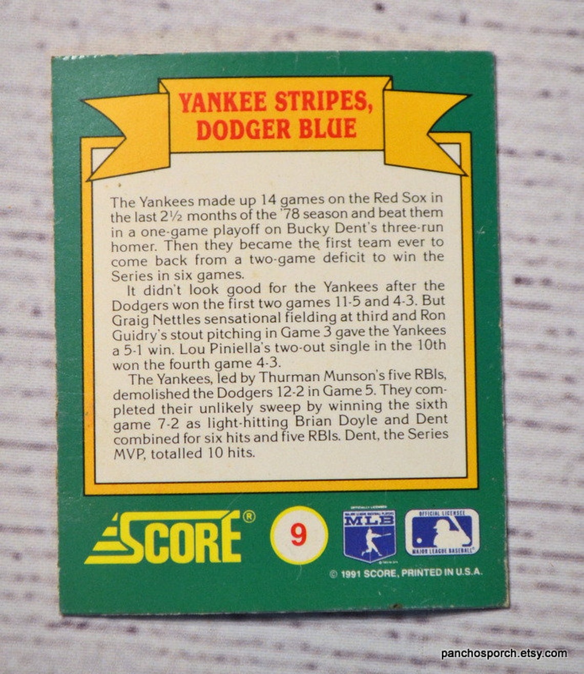 1991 Score World Series Trivia Card 1978 Yankees Dodgers 9 Etsy