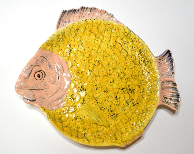 Vintage Ceramic Fish Plate Platter Hand Painted Fish Shaped Etsy