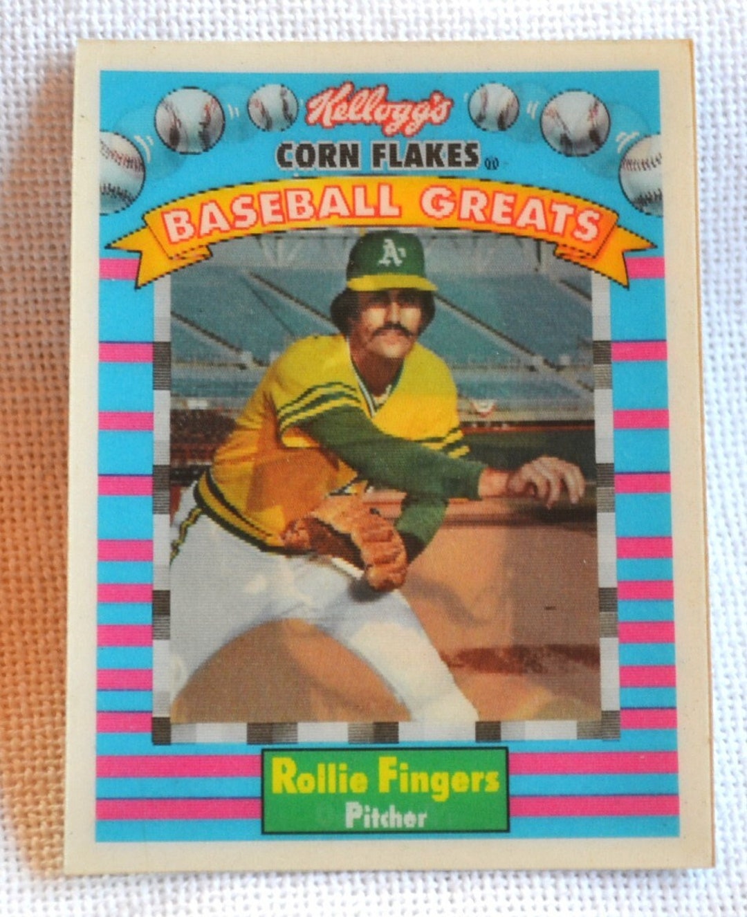 Rollie Fingers Baseball Card Kelloggs Corn Flakes Hologram Sportflics 1991 MLB Vintage 1990s