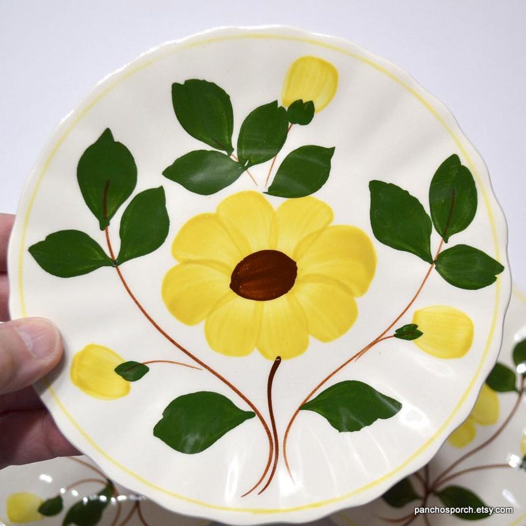 Vintage Blue Ridge Pottery Bread Plates - Yellow Nocturne Floral Set of ...