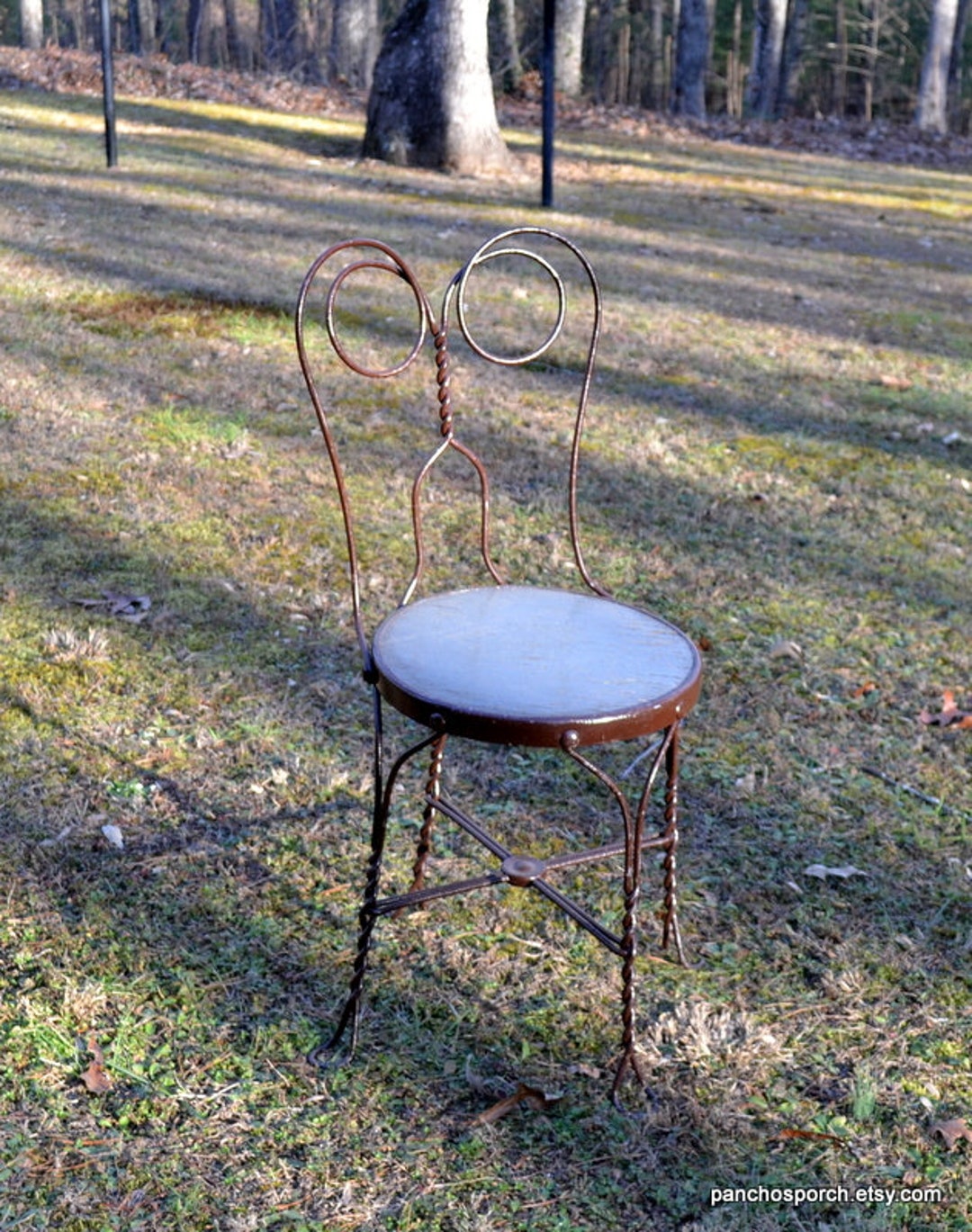 Vintage Ice Cream Parlor Chair: Wrought Iron Owl Backrest, Worn