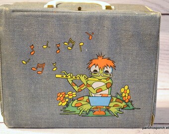 FREE Shipping-vintage 1970s Aladdin Frog Playing Flute Vinyl Lunch Box &  Thermos-retro Lunch Box-hippie-collectible-rare Set-kitschy-boho 