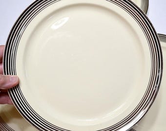 Vintage Taylor Smith Taylor Dinner Plates - Creamy White with Platinum Rings, Set of 4