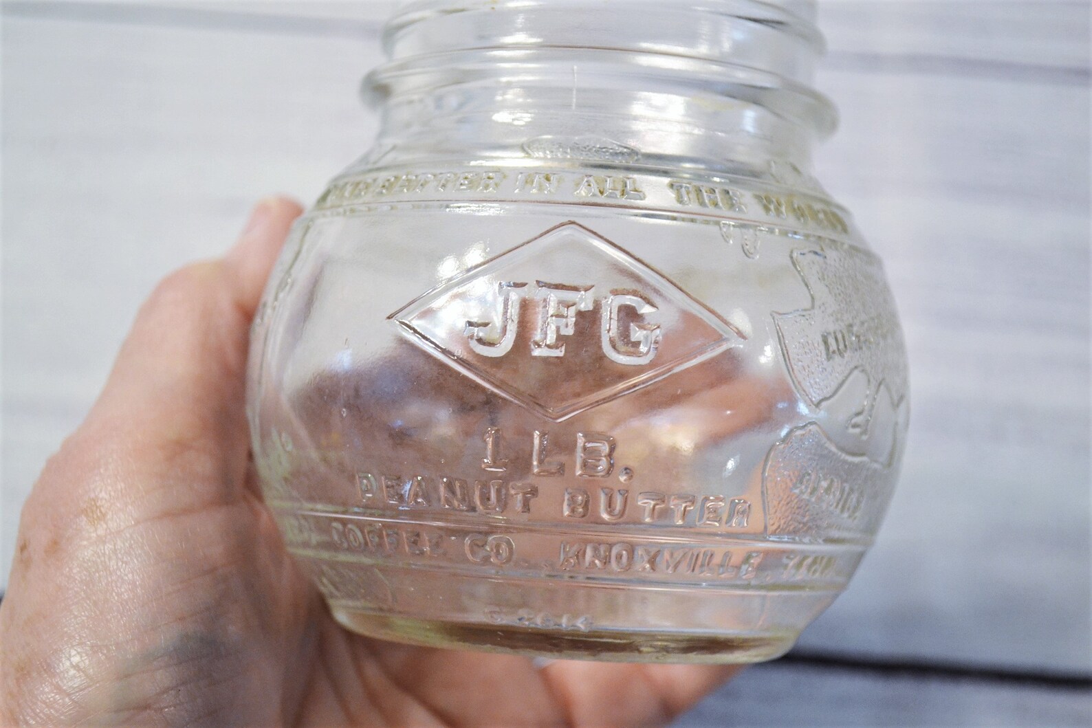Vintage JFG Peanut Butter Jar Round World Shape Glass Jar 1 Etsy