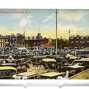 Vintage ASBURY PARK carte postale New Jersey Railroad Square 1911 voitures buggies carte postale souvenirs souvenirs papier éphémères panchos porche