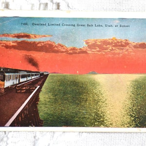 Carte postale vintage de l'UTAH, Great Salt Lake Sunset Crossing, carte postale du centenaire, souvenirs souvenirs, papier éphémères PanchosPorch