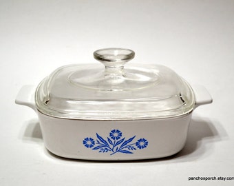 Vintage CORNING WARE Cornflower Blue Casserole with Lid 1 Liter Quart A-1-B Classic Blue White Floral Retro Kitchen Cookware PanchosPorch