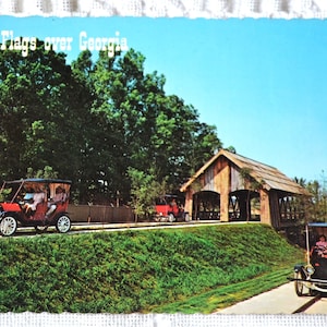 carte postale GEORGIA vintage Six drapeaux sur Geirgia voitures anciennes utilisé carte postale souvenirs publicité papier Ephemera PanchosPorch