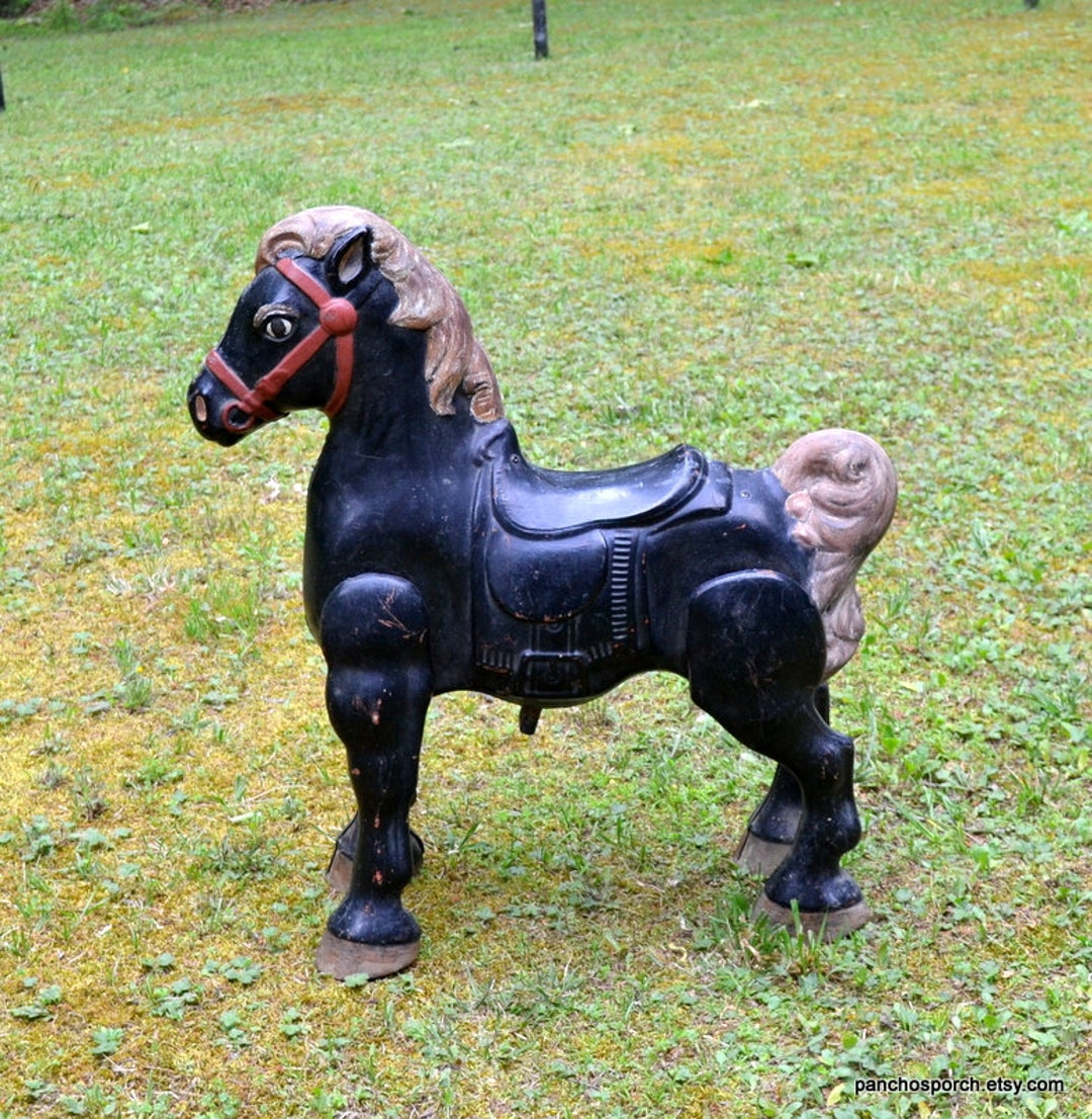 Vintage Pressed Steel Toy Horse: Black Metal Bouncing Pony, Photo