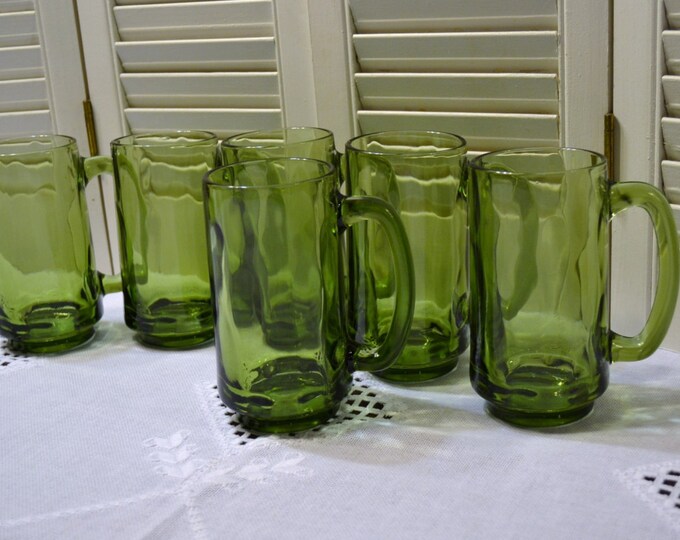 Vintage Green Glass Beer Mugs Set of 6 Barware Panchosporch Etsy