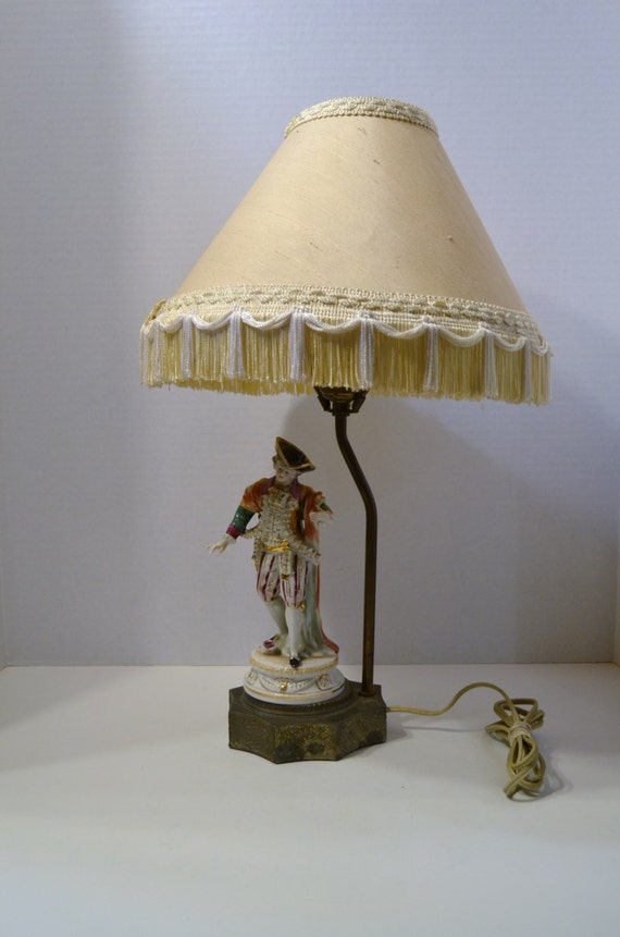 Vintage Lamp Victorian Porcelain Figurine Brass Base Original Etsy