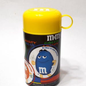 Vintage M&M Insulated Container 2002 Hot Cold Drink Bottle Yellow Lunchbox Thermos Childhood Memory PanchosPorch