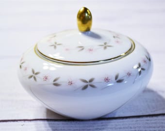 Vintage Jyoto Juliet Sugar Bowl: Pink Floral Gold Trim, Mid Century Japan