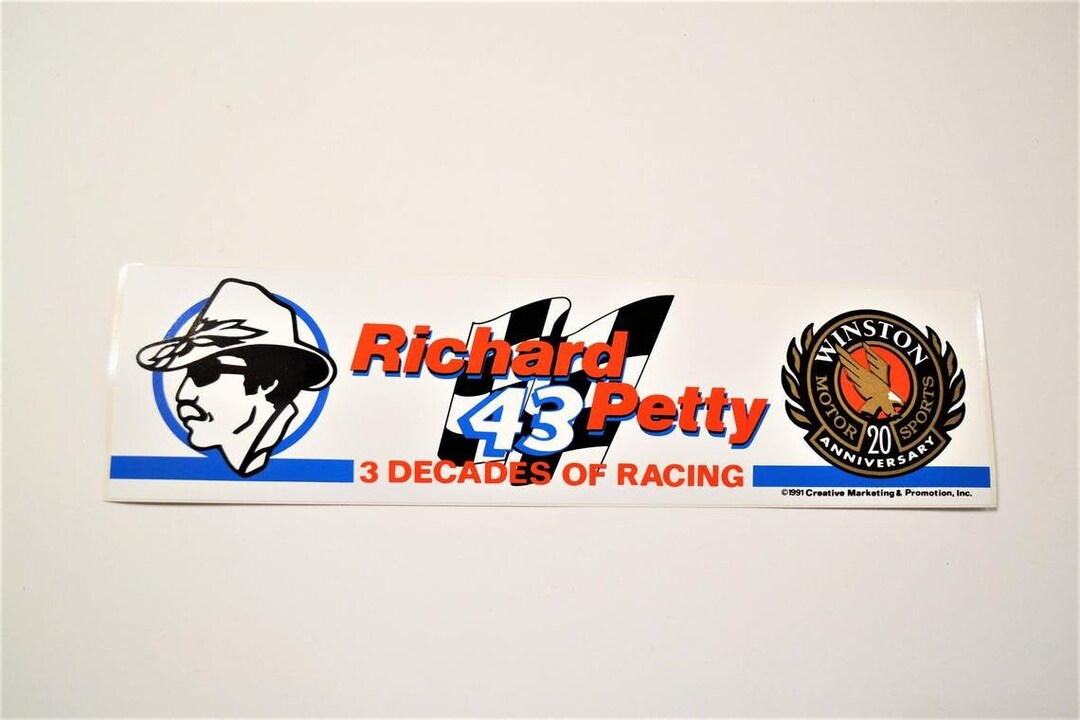 Vintage Richard Petty #43 NASCAR Bumper Sticker - 1991 Winston Racing ...