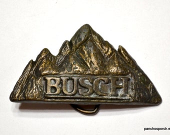 Vintage Busch Beer Belt Buckle Mountain Scene Anheuser Busch Rocky Mountains Mens Accessory Country Western Advertising PanchosPorch