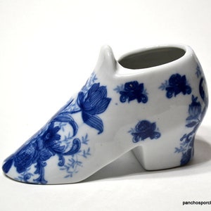 Vintage Blue White Shoe Boot Planter Vase Floral Ironstone High Heel Shoe Knick Knack Shelf Decor Victoria Ware PanchosPorch