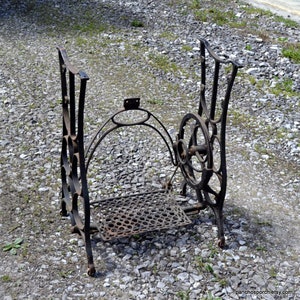 Vintage Treadle Sewing Machine Base Cast Iron Black Heavy Metal Salvaged Relic Table Desk Industrial Age Steampunk Repurpose PanchosPorch
