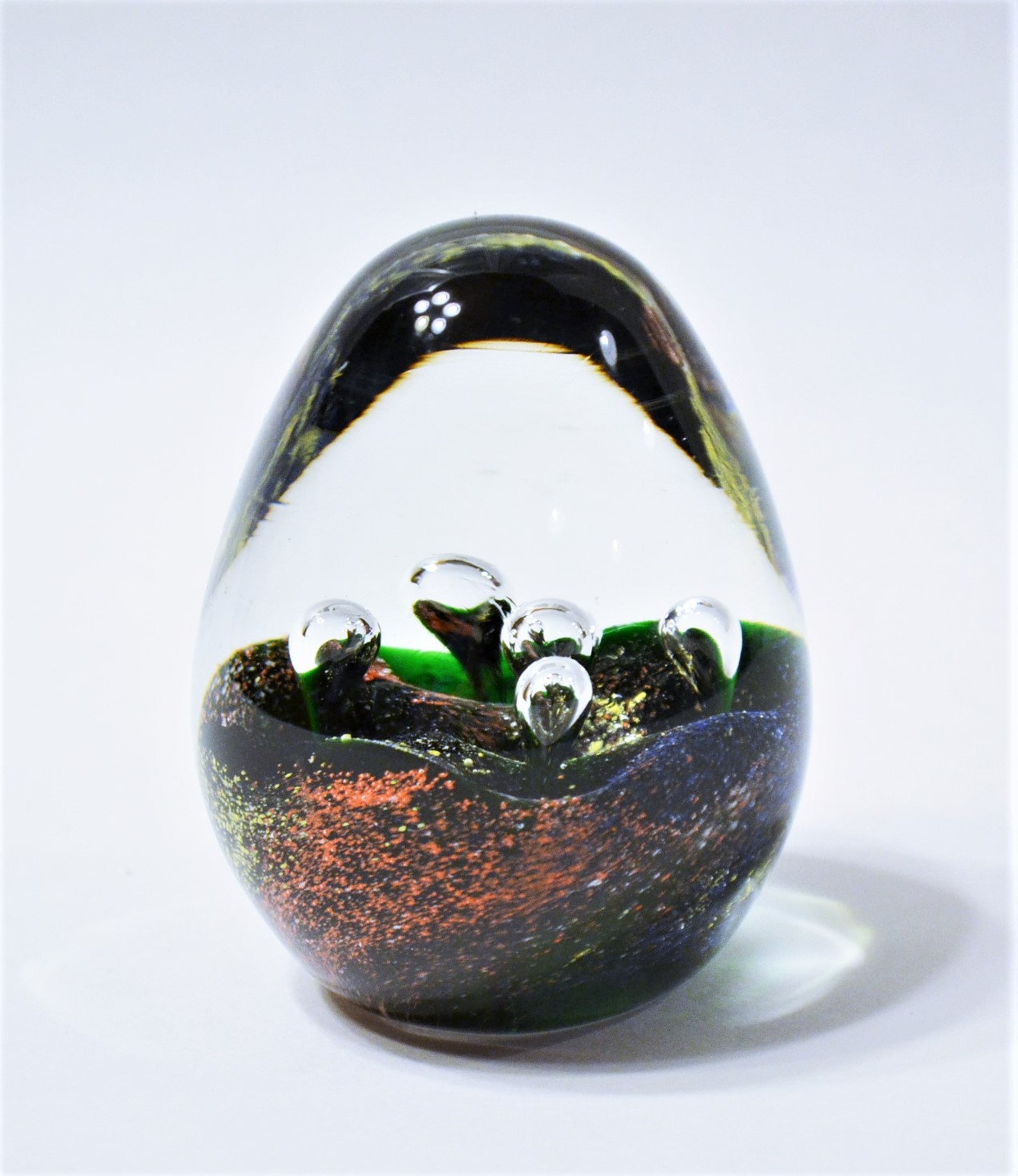 Vintage Egg Shaped Glass Paperweight Bubbles Color Flecks Etsy