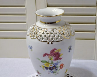 Vintage SKS Porcelain Hand Painted Vase Lattice Floral Design Shabby Romantic Decor PanchosPorch